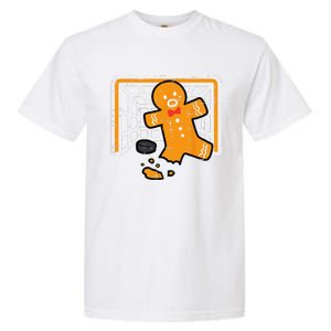 Christmas Gingerbread Hockey Goalkeeper Funny Xmas Goalie Garment-Dyed Heavyweight T-Shirt