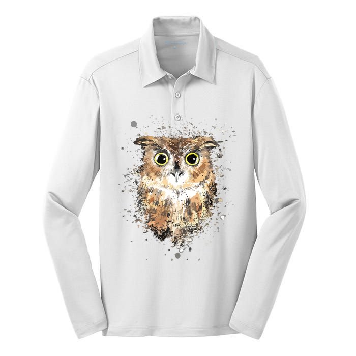 Cute Great Horned Owls Artistic Tees For Women Men Silk Touch Performance Long Sleeve Polo