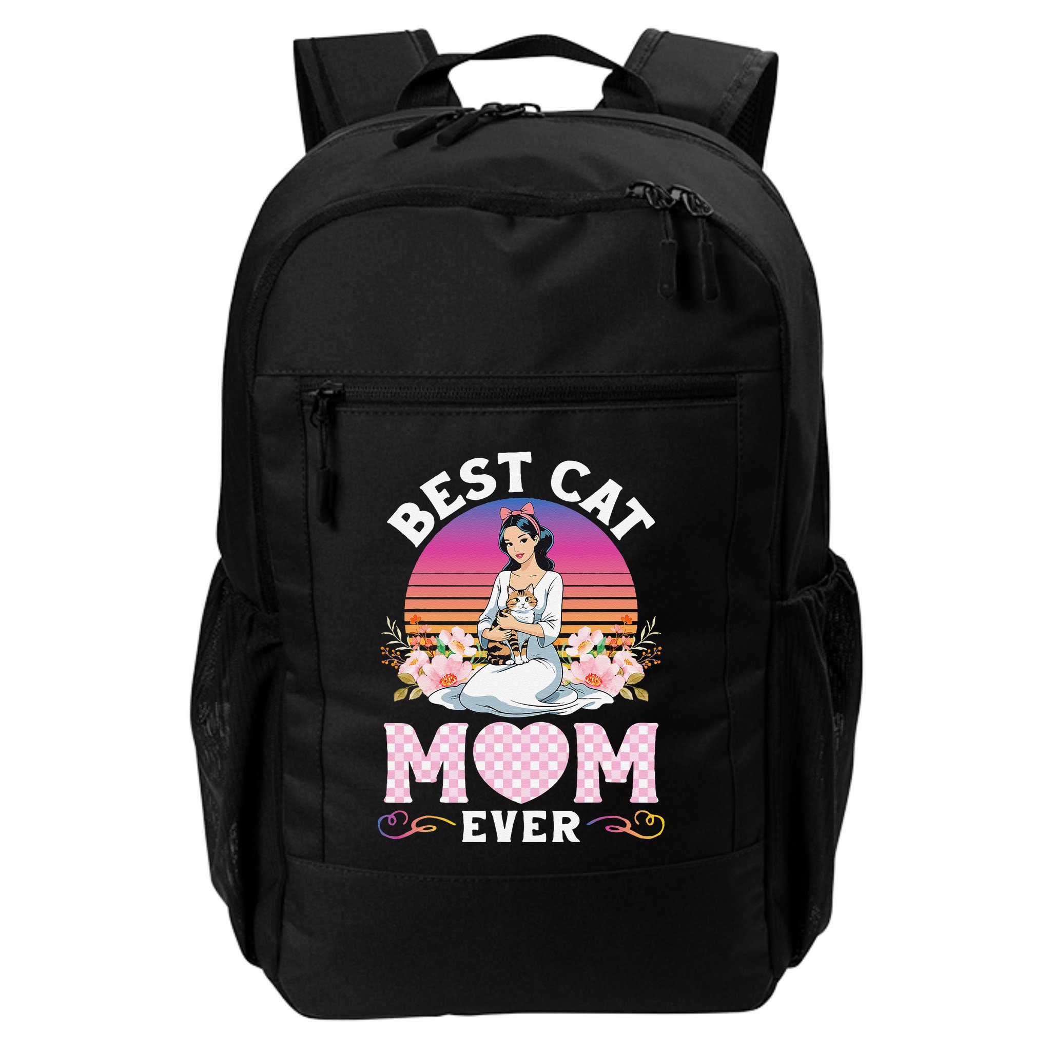 Cute Girl Hugging Oriental And Flowers Best Cat Mom Ever Backpack