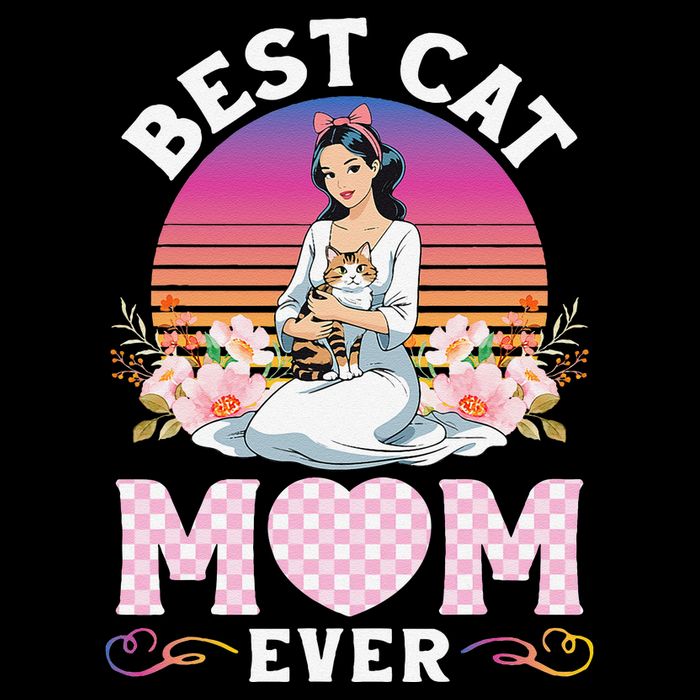 Cute Girl Hugging Oriental And Flowers Best Cat Mom Ever Backpack
