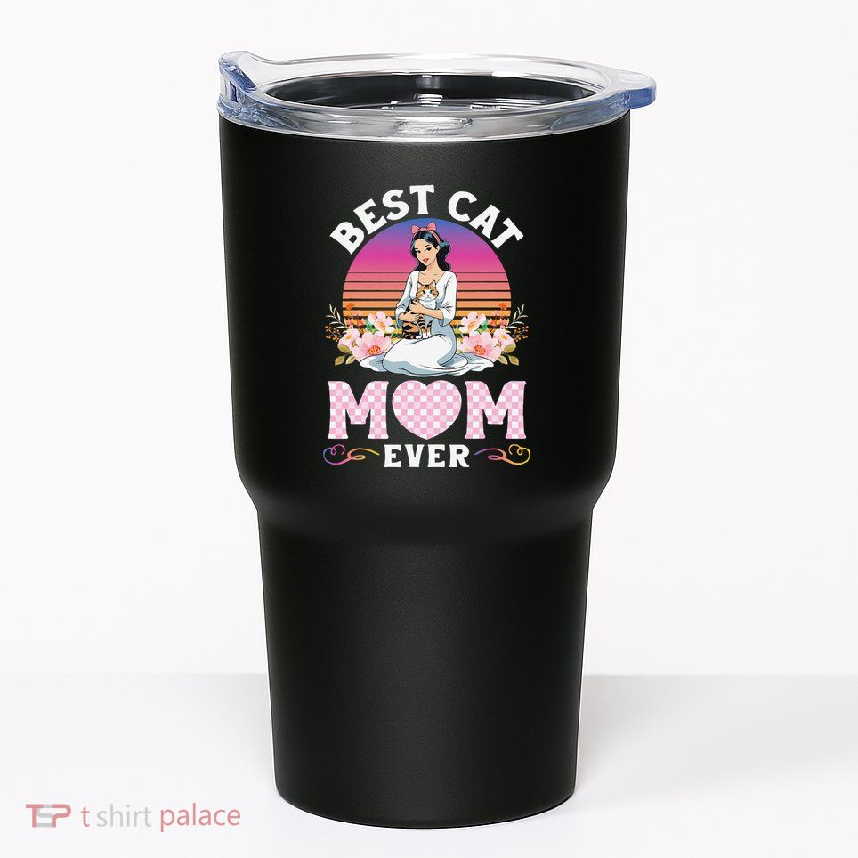 Cute Girl Hugging Oriental And Flowers Best Cat Mom Ever Tumbler