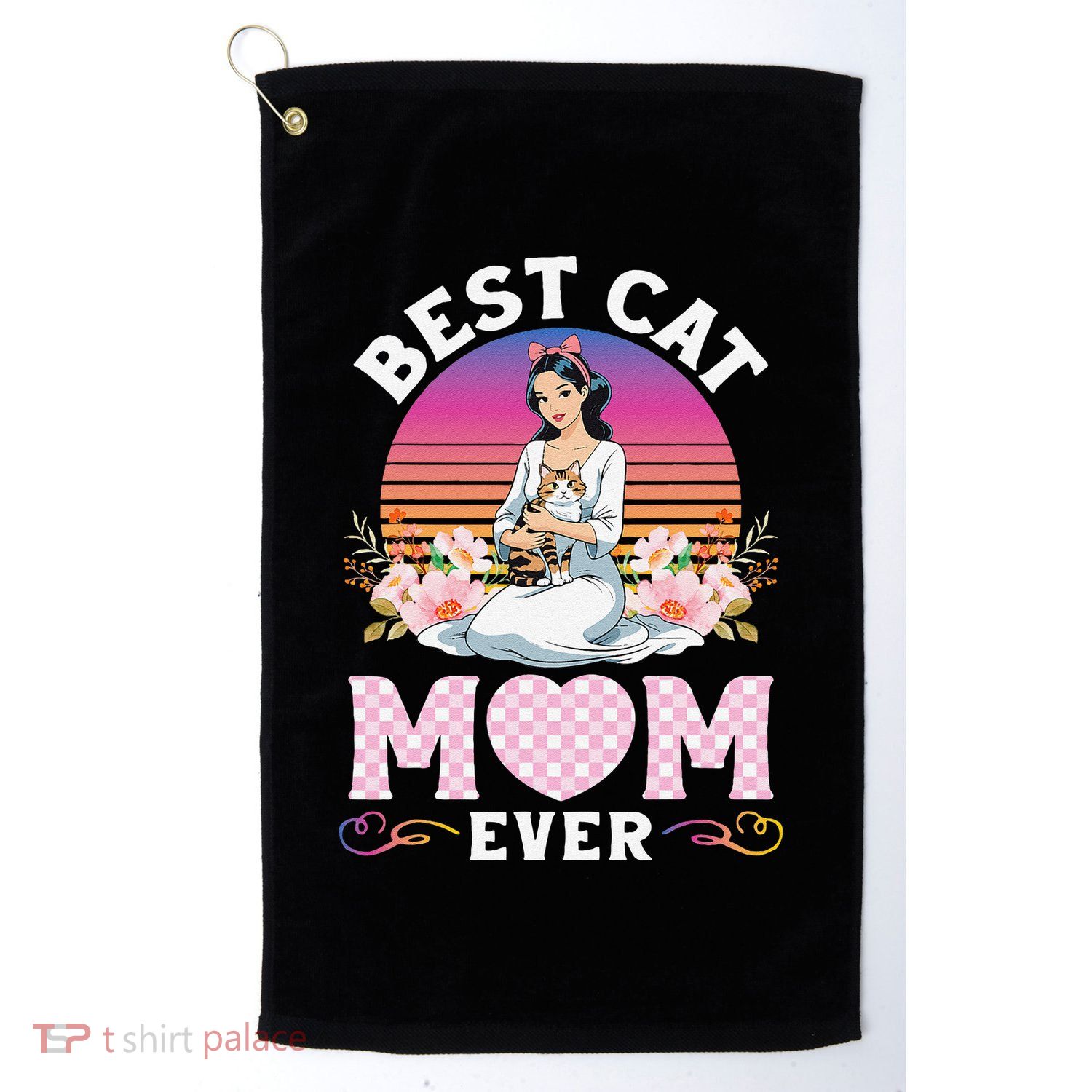 Cute Girl Hugging Oriental And Flowers Best Cat Mom Ever Golf Towel