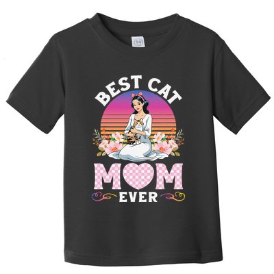 Cute Girl Hugging Oriental And Flowers Best Cat Mom Ever Toddler T-Shirt