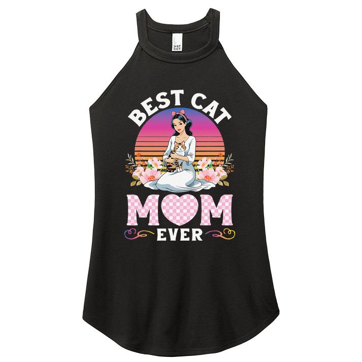 Cute Girl Hugging Oriental And Flowers Best Cat Mom Ever Women's Perfect Tri Rocker Tank
