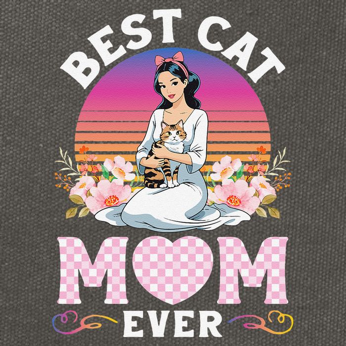 Cute Girl Hugging Oriental And Flowers Best Cat Mom Ever Cotton Canvas Backpack