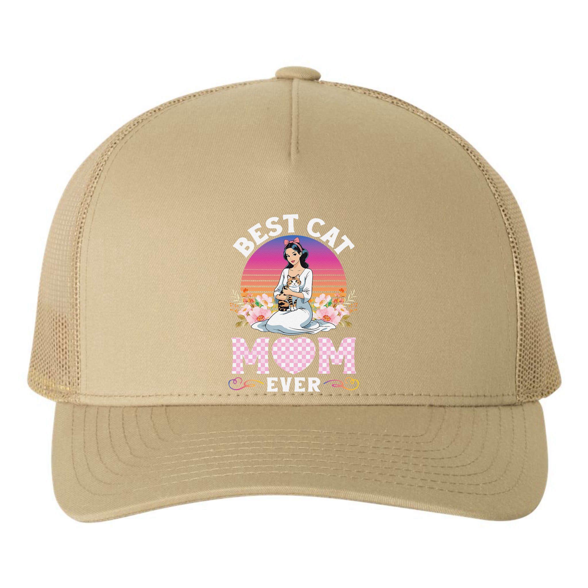 Cute Girl Hugging Oriental And Flowers Best Cat Mom Ever Yupoong Adult 5-Panel Trucker Hat