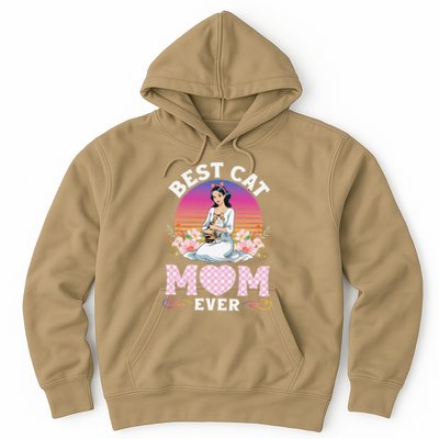 Cute Girl Hugging Oriental And Flowers Best Cat Mom Ever Hoodie