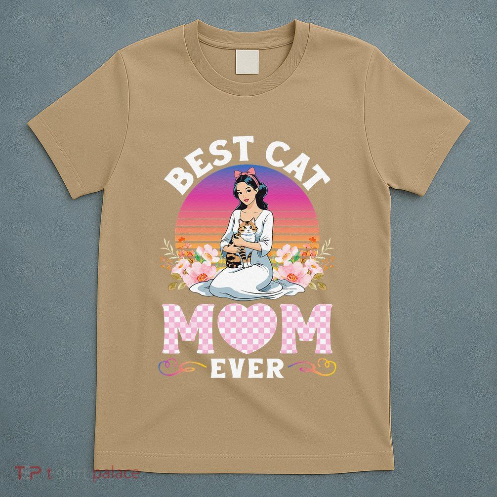 Cute Girl Hugging Oriental And Flowers Best Cat Mom Ever T-Shirt