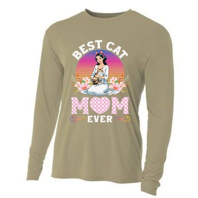 Cute Girl Hugging Oriental And Flowers Best Cat Mom Ever Cooling Performance Long Sleeve Crew