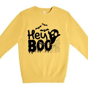 Cute Ghost Halloween Face Hey Boo Funny Halloween Gift Premium Crewneck Sweatshirt