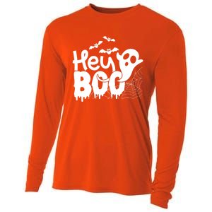 Cute Ghost Halloween Face Hey Boo Funny Halloween Gift Cooling Performance Long Sleeve Crew