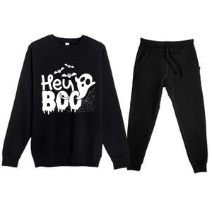 Cute Ghost Halloween Face Hey Boo Funny Halloween Gift Premium Crewneck Sweatsuit Set