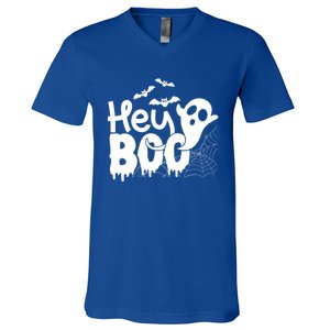 Cute Ghost Halloween Face Hey Boo Funny Halloween Gift V-Neck T-Shirt