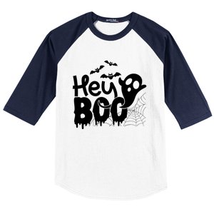 Cute Ghost Halloween Face Hey Boo Funny Halloween Gift Baseball Sleeve Shirt