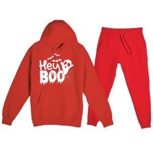 Cute Ghost Halloween Face Hey Boo Funny Halloween Gift Premium Hooded Sweatsuit Set