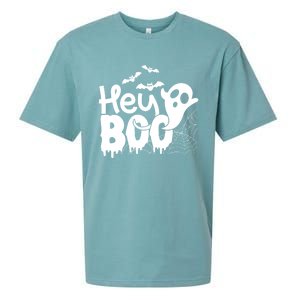 Cute Ghost Halloween Face Hey Boo Funny Halloween Gift Sueded Cloud Jersey T-Shirt