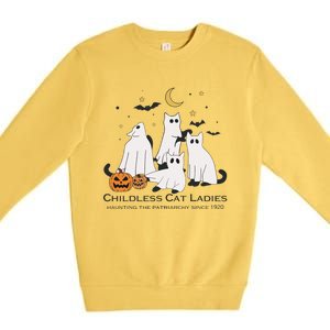 Cat Ghost Halloween Childless Cat Lady Voting Kamala 2024 Premium Crewneck Sweatshirt