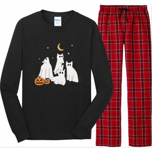 Cat Ghost Halloween Childless Cat Lady Voting Kamala 2024 Long Sleeve Pajama Set