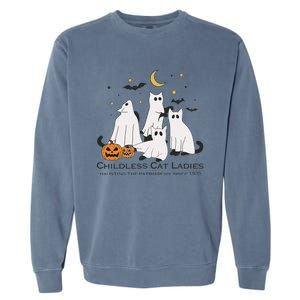 Cat Ghost Halloween Childless Cat Lady Voting Kamala 2024 Garment-Dyed Sweatshirt