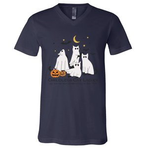 Cat Ghost Halloween Childless Cat Lady Voting Kamala 2024 V-Neck T-Shirt