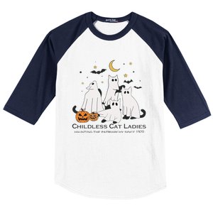 Cat Ghost Halloween Childless Cat Lady Voting Kamala 2024 Baseball Sleeve Shirt