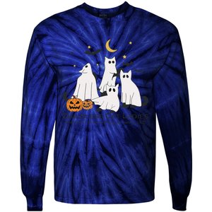 Cat Ghost Halloween Childless Cat Lady Voting Kamala 2024 Tie-Dye Long Sleeve Shirt