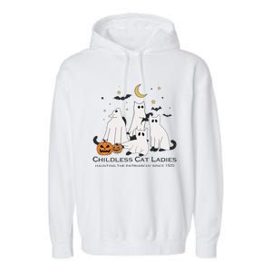 Cat Ghost Halloween Childless Cat Lady Voting Kamala 2024 Garment-Dyed Fleece Hoodie