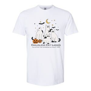 Cat Ghost Halloween Childless Cat Lady Voting Kamala 2024 Softstyle CVC T-Shirt