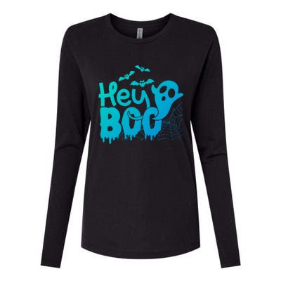 Cute Ghost Halloween Face Hey Boo Funny Halloween Gift Womens Cotton Relaxed Long Sleeve T-Shirt