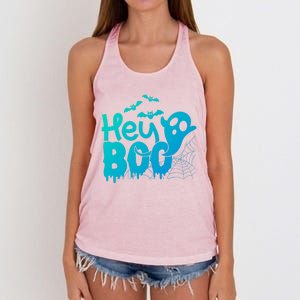 Cute Ghost Halloween Face Hey Boo Funny Halloween Gift Women's Knotted Racerback Tank