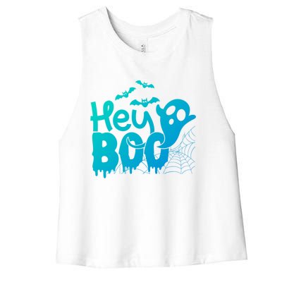 Cute Ghost Halloween Face Hey Boo Funny Halloween Gift Women's Racerback Cropped Tank