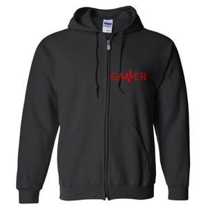 Cute Gamer Heartbeat Video Games Gaming Full Zip Hoodie