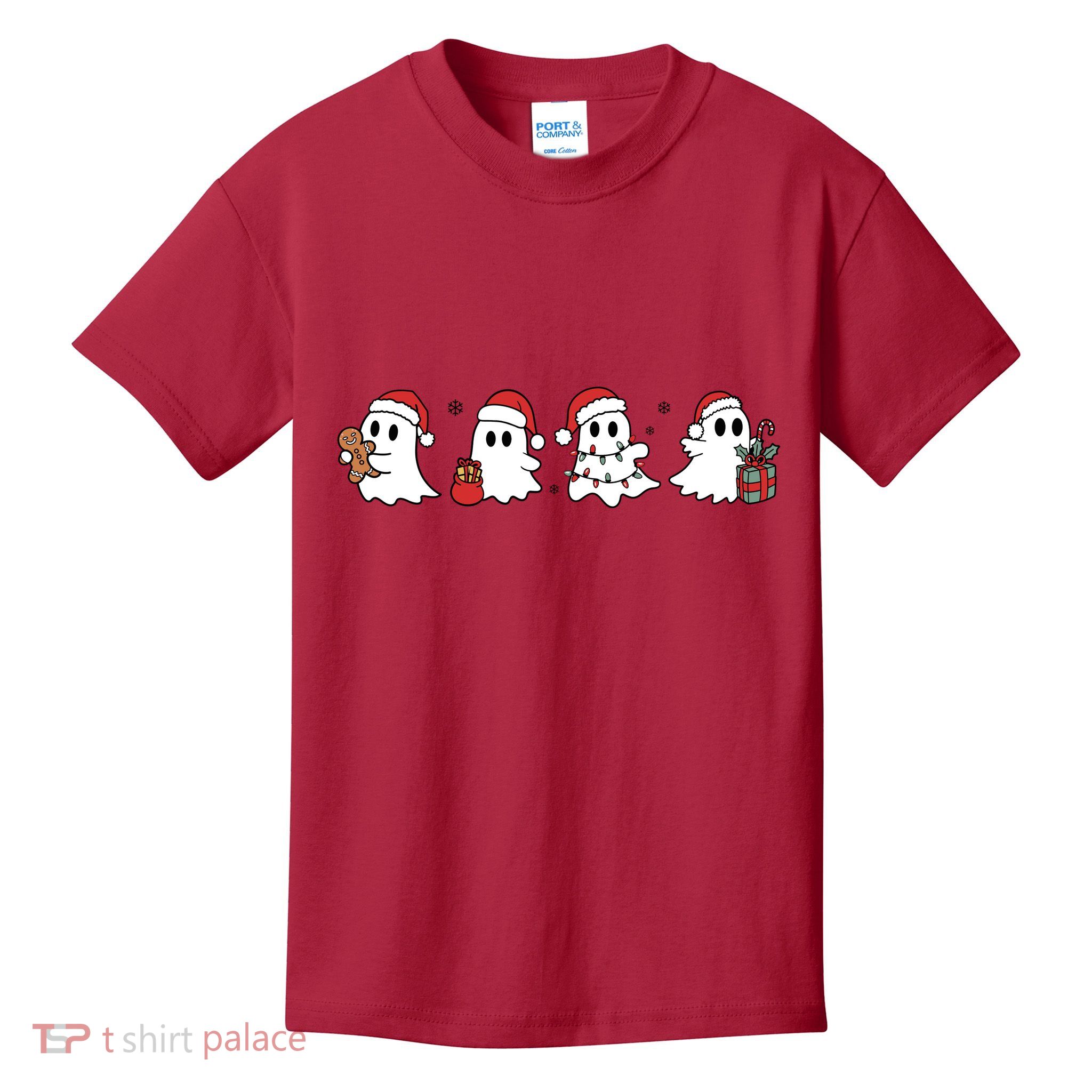 Cute Ghost Halloween Christmas Holiday Xmas Team Santa Claus Kids T-Shirt