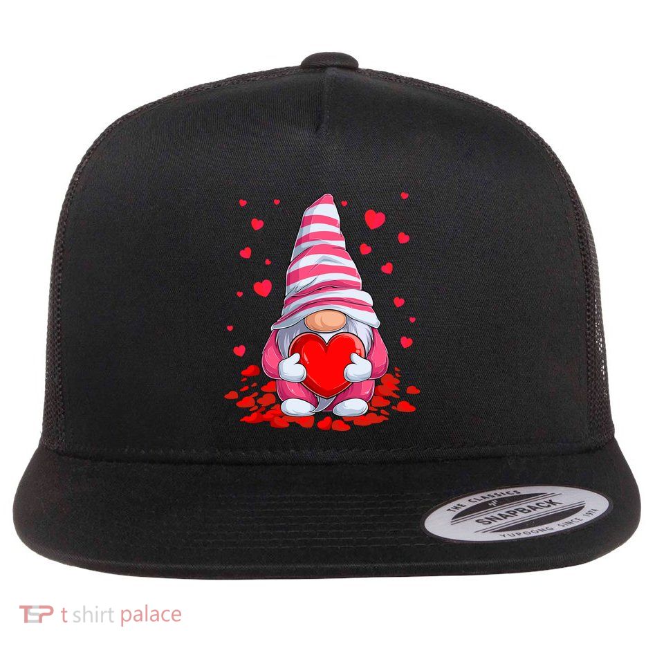 Cute Gnome Holding Hearts Couples ValentinesS Day Flatbill Hat