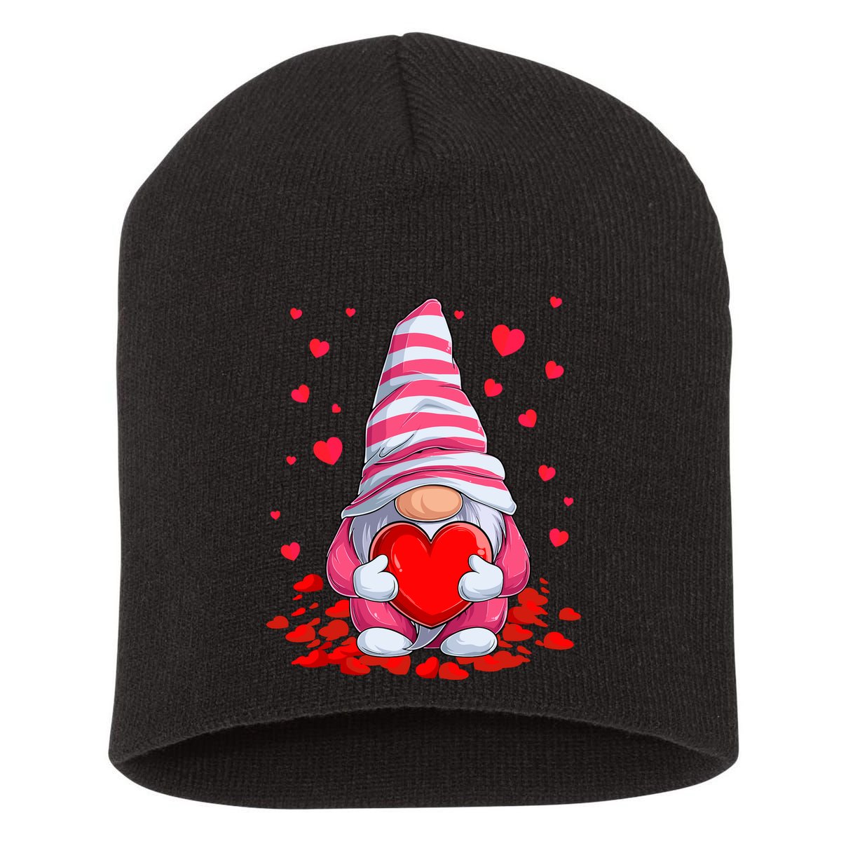 Cute Gnome Holding Hearts Couples ValentinesS Day Short Acrylic Beanie