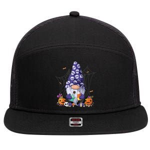 Cute Gnomes Happy Halloween Fall Candy Corn Pumpkin 7 Panel Mesh Trucker Snapback Hat