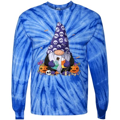 Cute Gnomes Happy Halloween Fall Candy Corn Pumpkin Tie-Dye Long Sleeve Shirt