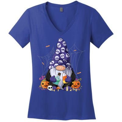 Cute Gnomes Happy Halloween Fall Candy Corn Pumpkin Women's V-Neck T-Shirt