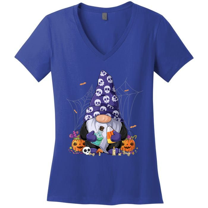 Cute Gnomes Happy Halloween Fall Candy Corn Pumpkin Women's V-Neck T-Shirt