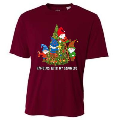 Christmas Gnome Hanging With My Gnomies Funny Tree Holiday Cooling Performance Crew T-Shirt