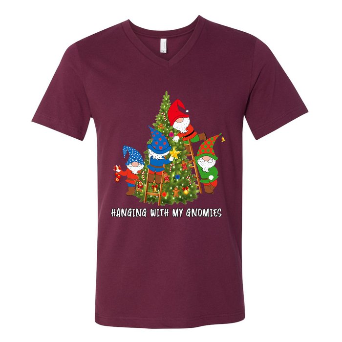 Christmas Gnome Hanging With My Gnomies Funny Tree Holiday V-Neck T-Shirt