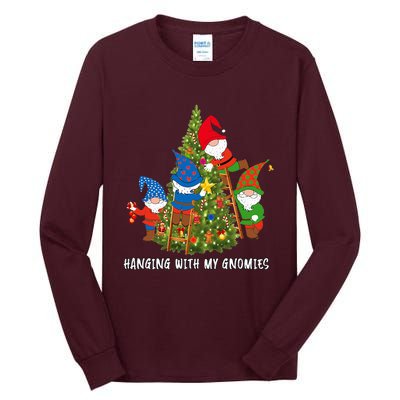 Christmas Gnome Hanging With My Gnomies Funny Tree Holiday Tall Long Sleeve T-Shirt