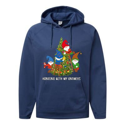 Christmas Gnome Hanging With My Gnomies Funny Tree Holiday Performance Fleece Hoodie