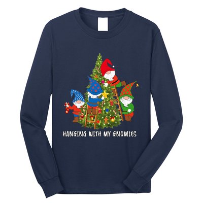 Christmas Gnome Hanging With My Gnomies Funny Tree Holiday Long Sleeve Shirt