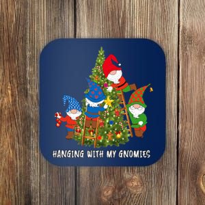 Christmas Gnome Hanging With My Gnomies Funny Tree Holiday Coaster