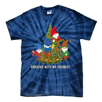 Christmas Gnome Hanging With My Gnomies Funny Tree Holiday Tie-Dye T-Shirt