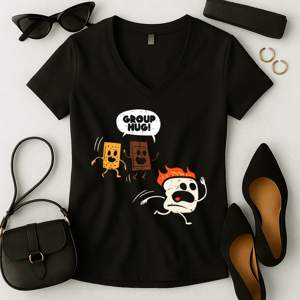 Camping Group Hug Smores Funny Marshmallow Men Women Kids Women's V-Neck T-Shirt