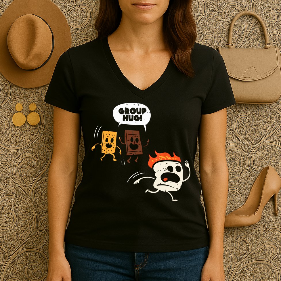 Camping Group Hug Smores Funny Marshmallow Men Women Kids Women's V-Neck T-Shirt