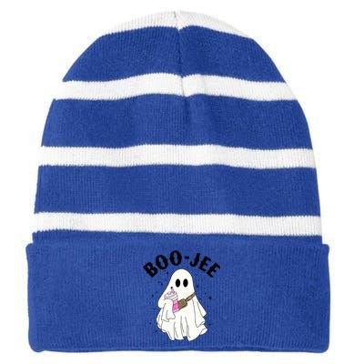 Cute Ghost Halloween Costume Boujee Boojee Spooky Season Gift Striped Beanie with Solid Band