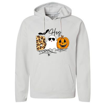 Cute Ghost Halloween Pumpkin Face Hey Boo Trendy Halloween Performance Fleece Hoodie